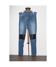 no brand | The Letters : 5 Pocket Leather Patch Stretch Denim Slim Pants(デニムパンツ)