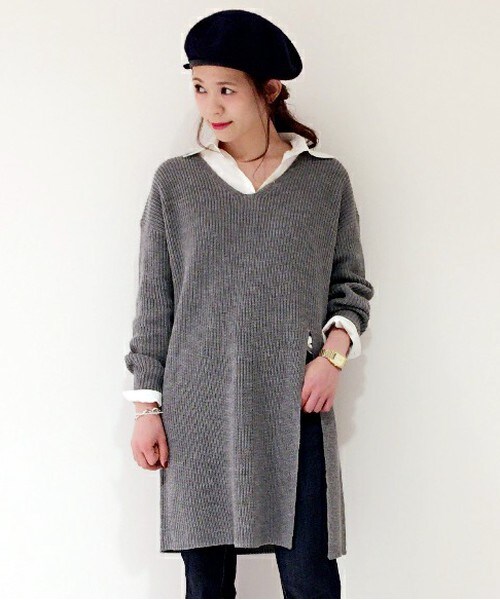 archives（アルシーヴ）の「【限定予約】スリットニットワンピース（ワンピース・レディース・アイボリー/グレー/モカ/サックスブルー/イエロー・MEDIUM）」の3枚目の写真