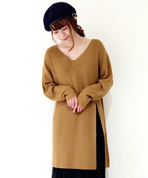 archives（アルシーヴ）の「【限定予約】スリットニットワンピース（ワンピース・レディース・アイボリー/グレー/モカ/サックスブルー/イエロー・MEDIUM）」の4枚目の写真