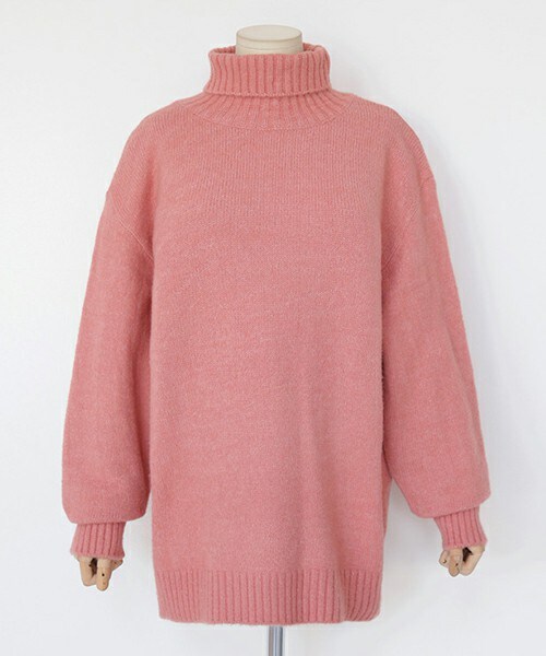 DHOLIC（ディーホリック）の「オーバーシルエットタートルネックニットプルオーバー（ニット/セーター・レディース・ディープスカイブルー/ブラックグレー/ライトベージュ/ピンク・FREE）」の4枚目の写真