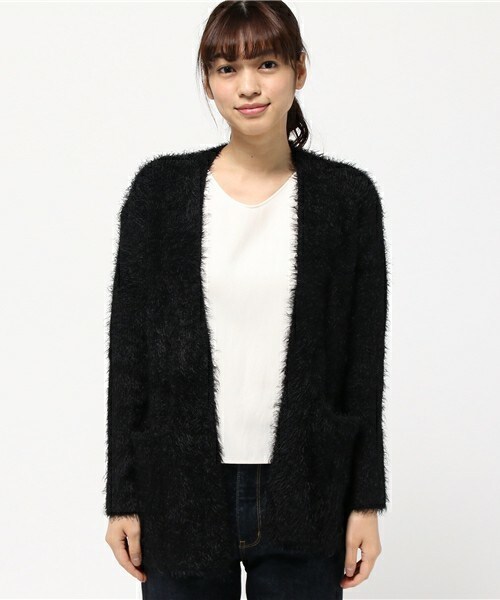 actuel（アクチュエル）の「シャギーニットカーディガン（カーディガン/ボレロ・レディース・ブラック/グレー/ピンク・FREE）」の4枚目の写真