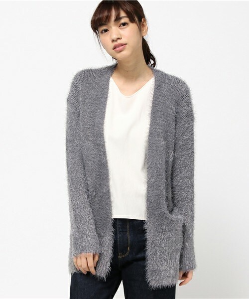 actuel（アクチュエル）の「シャギーニットカーディガン（カーディガン/ボレロ・レディース・ブラック/グレー/ピンク・FREE）」の2枚目の写真