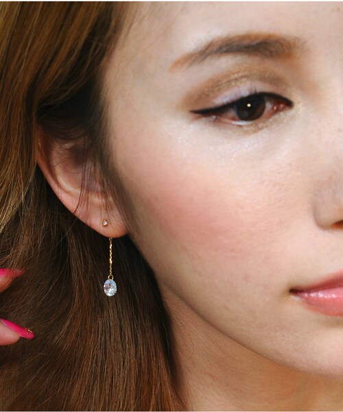 pinacoteca(ピナコテーカ)の「ピナコテーカ 691 ブリン ストーン キュービックジルコニア チェーン ピアスキャッチ 7ミリ(ピアス(両耳用)・レディース・ゴールド・Free)」の2枚目の写真