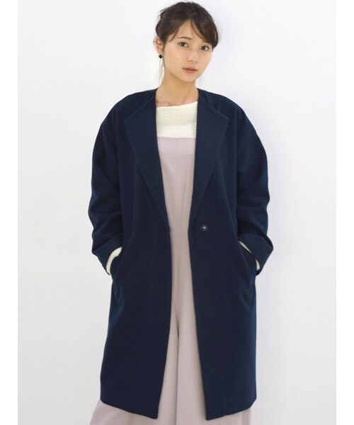 w closet（ダブルクローゼット）の「フェイクウールノーカラーコート（ジャケット/アウター・レディース・レンガ/キャメル/グレー/ネイビー・FREE）」の5枚目の写真