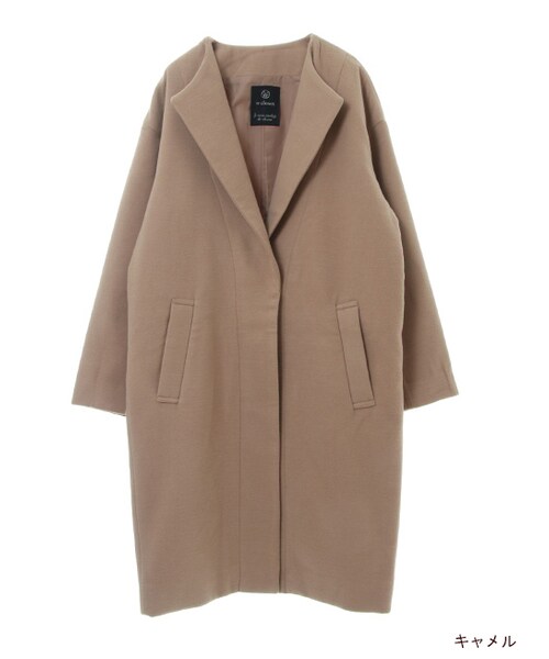 w closet（ダブルクローゼット）の「フェイクウールノーカラーコート（ジャケット/アウター・レディース・レンガ/キャメル/グレー/ネイビー・FREE）」の2枚目の写真
