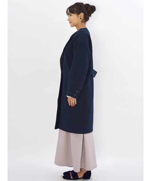 w closet（ダブルクローゼット）の「フェイクウールノーカラーコート（ジャケット/アウター・レディース・レンガ/キャメル/グレー/ネイビー・FREE）」の6枚目の写真