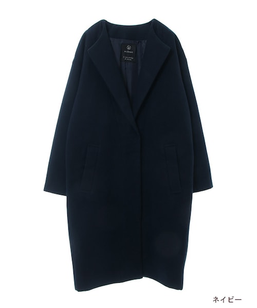 w closet（ダブルクローゼット）の「フェイクウールノーカラーコート（ジャケット/アウター・レディース・レンガ/キャメル/グレー/ネイビー・FREE）」の4枚目の写真