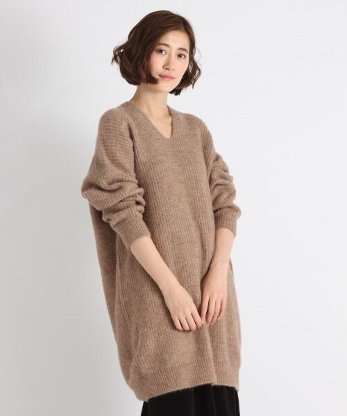 studio CLIP(スタディオクリップ)の「5ゲージ畦Vネックメランジチュニック(ワンピース/ドレス・グレー/ブラック/ベージュ)」の3枚目の写真