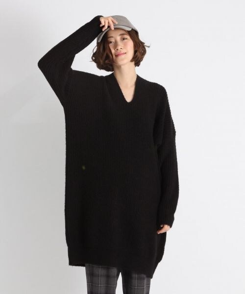 studio CLIP(スタディオクリップ)の「5ゲージ畦Vネックメランジチュニック(ワンピース/ドレス・グレー/ブラック/ベージュ)」の2枚目の写真