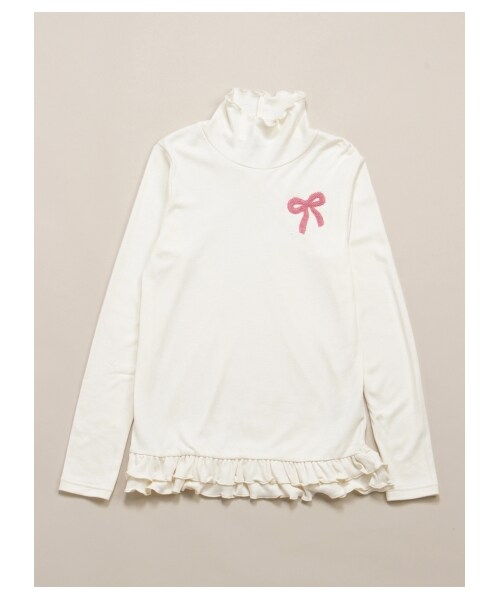 HAKKA KIDS(ハッカキッズ)の「リボン刺繍タートル長袖Tシャツ(トップス・レディース・オフホワイト/ピンク/ブラック・130/140/150)」の1枚目の写真