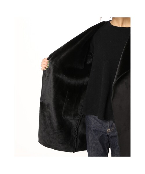 JOURNAL STANDARD（ジャーナルスタンダード）の「《予約》フェイクムートンノーカラーコート◆（ジャケット/アウター・ブラック/ベージュ/カーキ・S/M）」の22枚目の写真