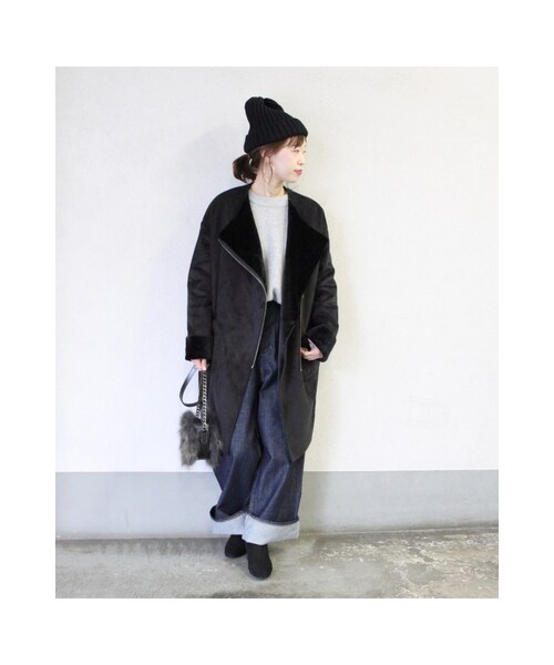 JOURNAL STANDARD（ジャーナルスタンダード）の「《予約》フェイクムートンノーカラーコート◆（ジャケット/アウター・ブラック/ベージュ/カーキ・S/M）」の4枚目の写真