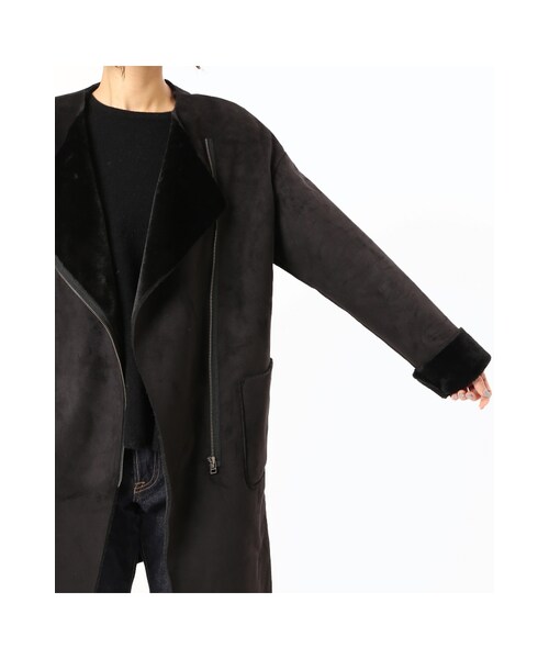 JOURNAL STANDARD（ジャーナルスタンダード）の「《予約》フェイクムートンノーカラーコート◆（ジャケット/アウター・ブラック/ベージュ/カーキ・S/M）」の18枚目の写真