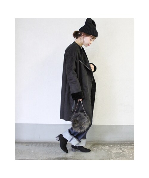 JOURNAL STANDARD（ジャーナルスタンダード）の「《予約》フェイクムートンノーカラーコート◆（ジャケット/アウター・ブラック/ベージュ/カーキ・S/M）」の5枚目の写真