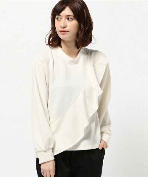 archives（アルシーヴ）の「起毛ニットソーラッフルフリルプルオーバー（Tシャツ/カットソー・レディース・オフホワイト/ブラック/イエロー・MEDIUM）」の2枚目の写真