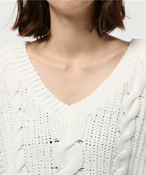 archives（アルシーヴ）の「モールヤーンケーブルニットプルオーバー（ニット/セーター・レディース・オフホワイト/サックスブルー/ピンク・MEDIUM）」の7枚目の写真