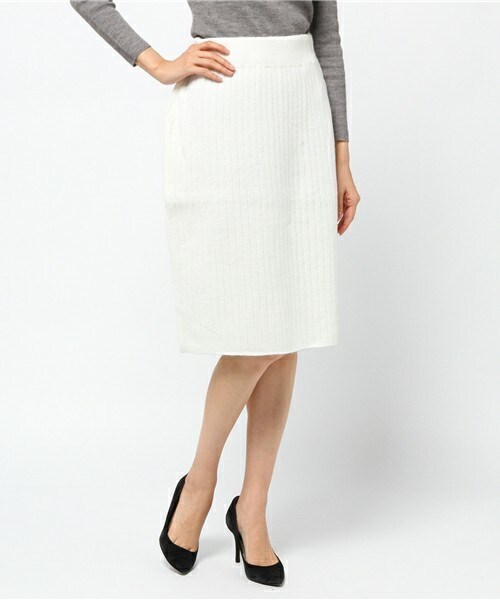 INTERPLANET（インタープラネット）の「ストレッチモヘアリブタイトSK（スカート・レディース・オフホワイト/ブラック/グレー・FREE）」の2枚目の写真