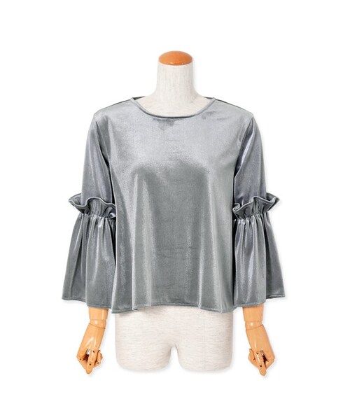 flower（フラワー）の「velours frill top ～ﾍﾞﾛｱﾌﾘﾙﾄｯﾌﾟ（Tシャツ/カットソー・レディース・pink/gray/beige・FREE）」の2枚目の写真