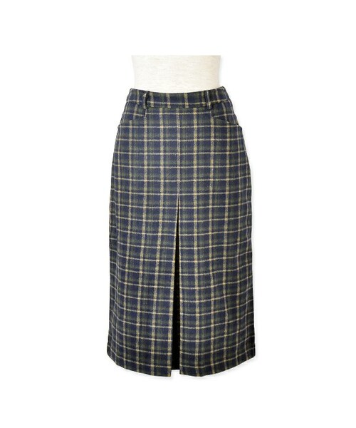flower（フラワー）の「middle check skirt ～ミドルチェックスカート（スカート・レディース・ivory/navy・FREE）」の2枚目の写真