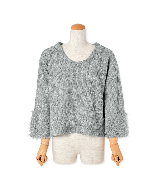 flower（フラワー）の「cable mix top ～ケーブルミックストップ（ニット/セーター・レディース・beige/gray・FREE）」の2枚目の写真