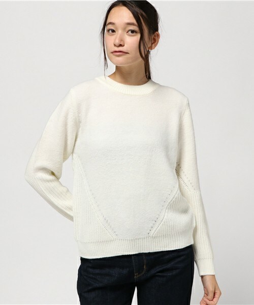 INTERPLANET（インタープラネット）の「ストレッチモヘア＋バルギーP/O（ニット/セーター・レディース・オフホワイト/ブラック/グレー・FREE）」の2枚目の写真