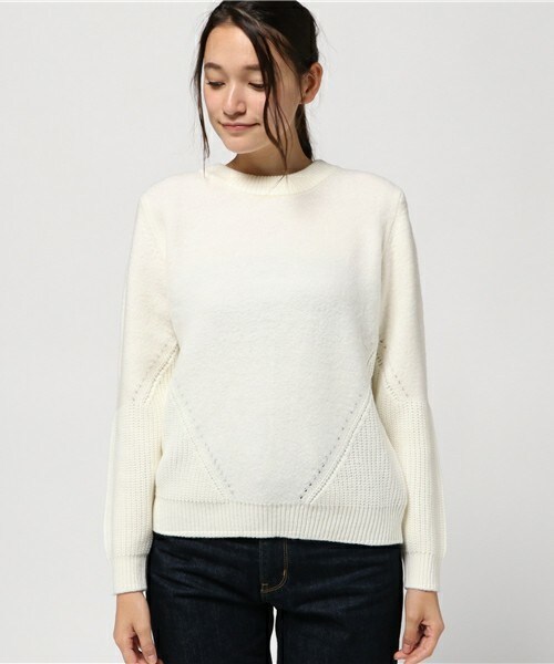 INTERPLANET（インタープラネット）の「ストレッチモヘア＋バルギーP/O（ニット/セーター・レディース・オフホワイト/ブラック/グレー・FREE）」の4枚目の写真