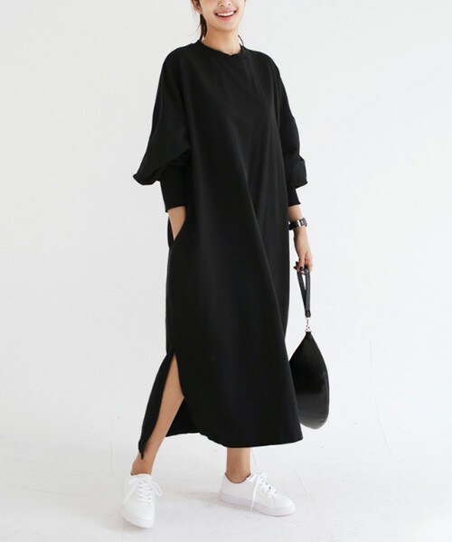 DHOLIC（ディーホリック）の「2TYPEオーバーシルエットスリットマキシワンピース（ワンピース・レディース・ストライプ/ブラック/グリーン/ブラウン・FREE）」の2枚目の写真