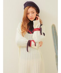 KORMARCH | Vネックリボン袖のポイントワンピース(ワンピース)