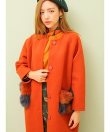 KORMARCH | 配色ファーポケットコート(ピーコート)