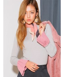 KORMARCH | 袖配色ベルスリーブスリムニット(Tシャツ/カットソー)