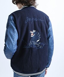 レミリリーフ　スタジャン　スカジャン　М　インディゴ　ウール　牛革 レミリリーフスタジャンスカジャンМインディゴウール牛革