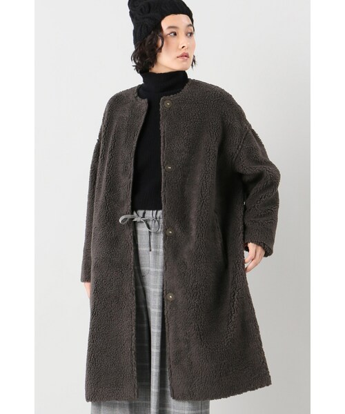 JOURNAL STANDARD（ジャーナルスタンダード）の「ボアノーカラーコート（ジャケット/アウター・ベージュ/カーキ・フリー）」の2枚目の写真