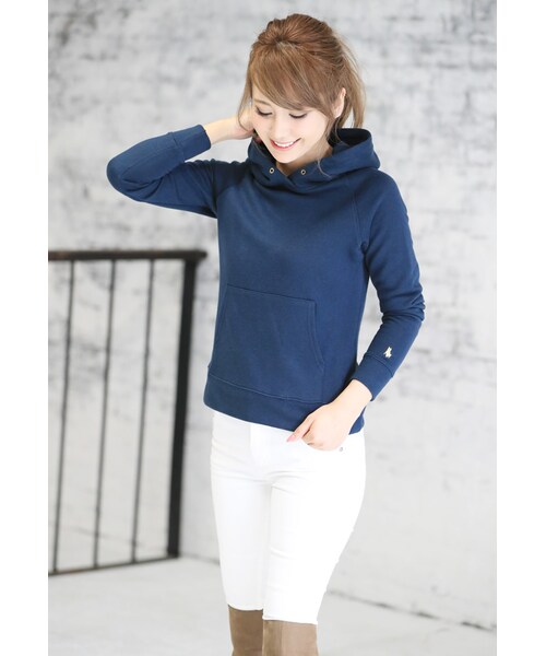 Rocotta by MOERY（ロコッタ）の「Rocotta(ロコッタ) シンプルパーカー（パーカー・レディース・ホワイト/グレー/ネイビー・FREE）」の12枚目の写真