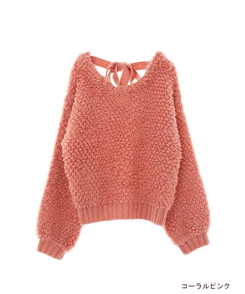 w closet(ダブルクローゼット)の「ループ編み後ろリボンプルオーバー(トップス・レディース・Sグレー/コーラルピンク/グレージュ・FREE)」の3枚目の写真