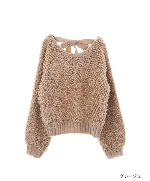 w closet(ダブルクローゼット)の「ループ編み後ろリボンプルオーバー(トップス・レディース・Sグレー/コーラルピンク/グレージュ・FREE)」の2枚目の写真