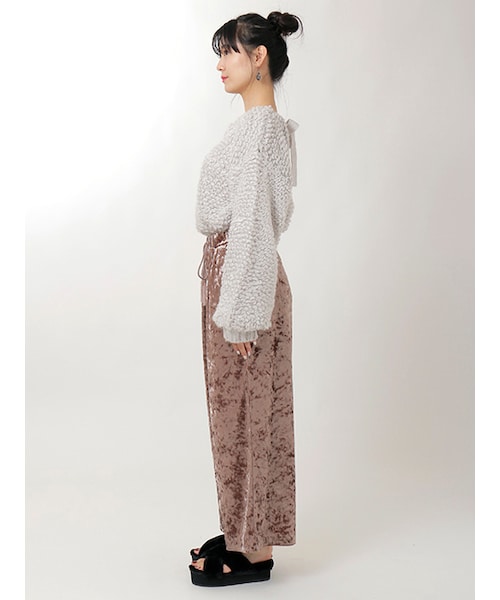 w closet（ダブルクローゼット）の「クラッシュベロアイージーパンツ（パンツ・レディース・ピンク/Dベージュ/ブラック・FREE）」の5枚目の写真