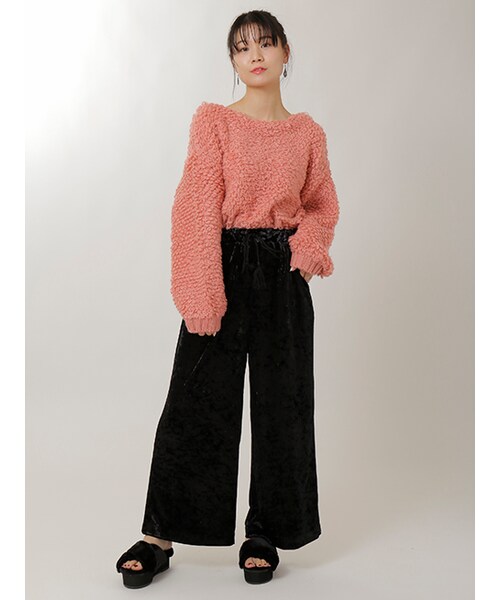 w closet（ダブルクローゼット）の「クラッシュベロアイージーパンツ（パンツ・レディース・ピンク/Dベージュ/ブラック・FREE）」の10枚目の写真
