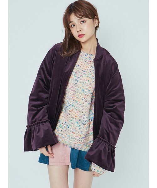 merry jenny(メリージェニー)の「フリルベロアブルゾン(ジャケット/アウター・レディース・ブラック/ワイン/ベージュ・F)」の4枚目の写真