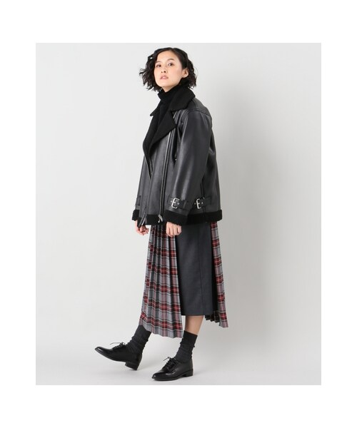 JOURNAL STANDARD（ジャーナルスタンダード）の「フラノムジ チェック ベルトプリーツスカート（スカート・ブラック/グレーB・36/38）」の4枚目の写真