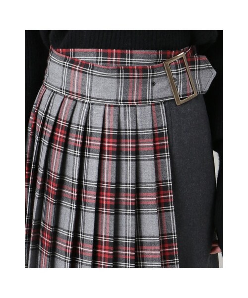 JOURNAL STANDARD（ジャーナルスタンダード）の「フラノムジ チェック ベルトプリーツスカート（スカート・ブラック/グレーB・36/38）」の9枚目の写真