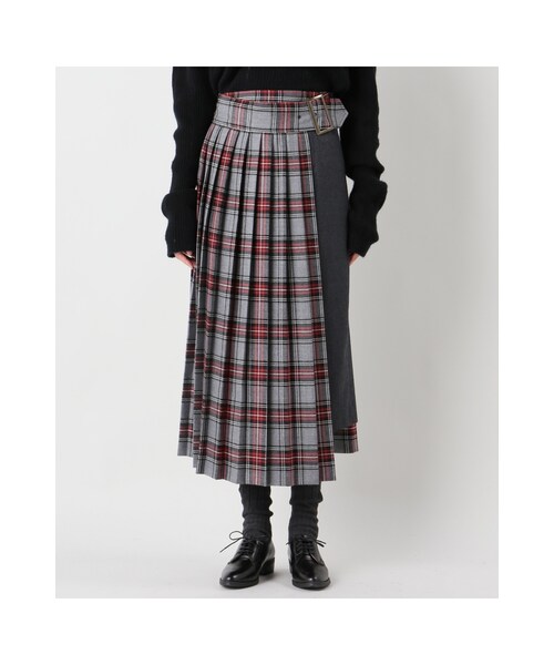 JOURNAL STANDARD（ジャーナルスタンダード）の「フラノムジ チェック ベルトプリーツスカート（スカート・ブラック/グレーB・36/38）」の5枚目の写真