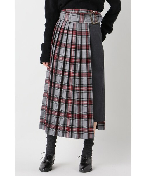 JOURNAL STANDARD（ジャーナルスタンダード）の「フラノムジ チェック ベルトプリーツスカート（スカート・ブラック/グレーB・36/38）」の2枚目の写真