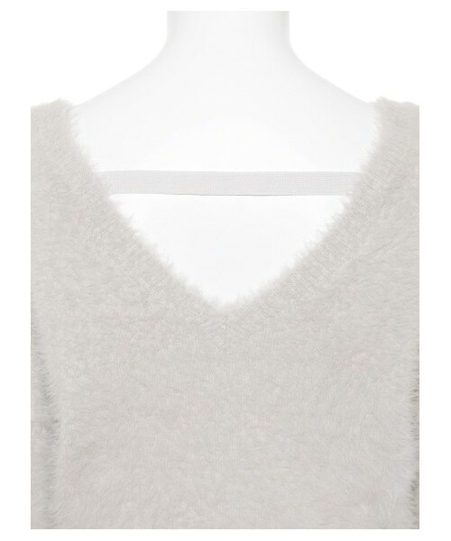 【美品】　SNIDEL　スナイデル　エコファーニットチュールワンピース　フリーサイズ　ホワイト　SWNO165083　 スナイデル エコファーチュールニットコンビワンピース SNIDEL