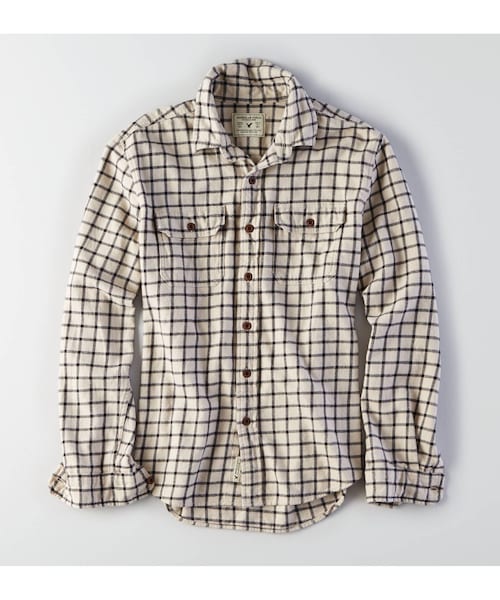 American Eagle(アメリカンイーグル)の「AEOラグドフランネルシャツ(シャツ/ブラウス・メンズ・クリーム/オリーブ/ブルー/ライトブルー/ネイビー/レッド/マルチ・XS/S/M/L/XL/XXL/XXXL)」の1枚目の写真