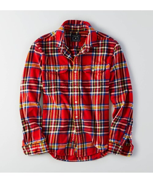 American Eagle(アメリカンイーグル)の「AEOラグドフランネルシャツ(シャツ/ブラウス・メンズ・クリーム/オリーブ/ブルー/ライトブルー/ネイビー/レッド/マルチ・XS/S/M/L/XL/XXL/XXXL)」の7枚目の写真