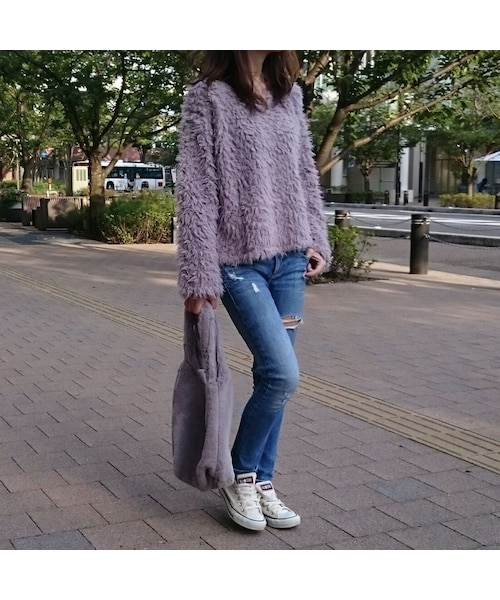 copine（コピン）の「★再入荷★新色追加！大人可愛いふわふわフェイクファーVネックプルオーバー（7color）（ニット/セーター・レディース・その他）」の11枚目の写真
