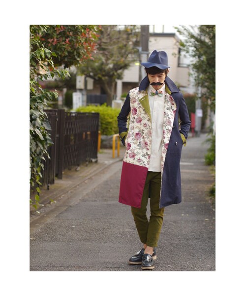 NIRAME.CO（ニラメッコ）の「気まぐれロングピーコート　花柄×デニム　中綿入り（ピーコート・メンズ・その他）」の4枚目の写真