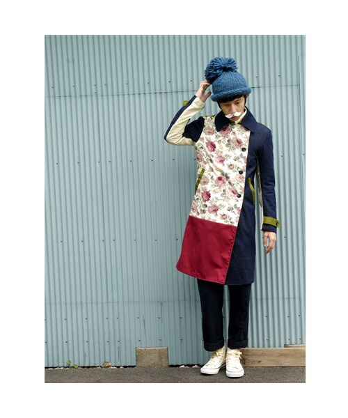 NIRAME.CO（ニラメッコ）の「気まぐれロングピーコート　花柄×デニム　中綿入り（ピーコート・メンズ・その他）」の6枚目の写真