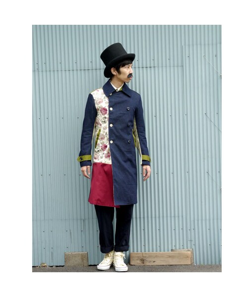 NIRAME.CO（ニラメッコ）の「気まぐれロングピーコート　花柄×デニム　中綿入り（ピーコート・メンズ・その他）」の5枚目の写真