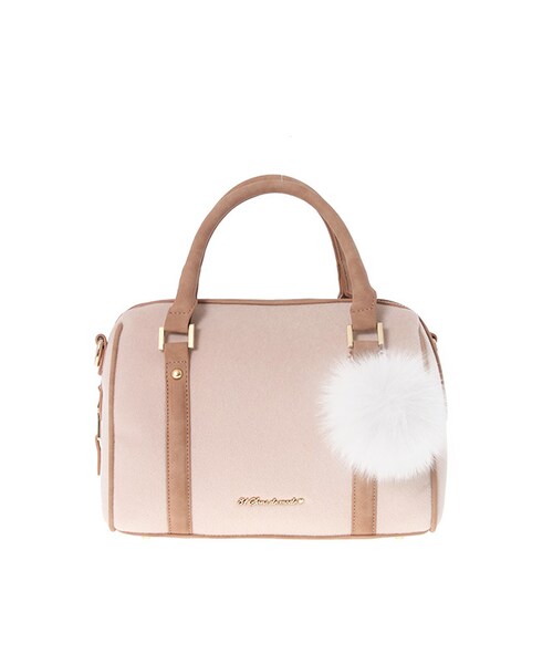 31 Sons de mode（トランテアン　ソン　ドゥ　モード）の「≪新作≫ポンポンつきフェルトボストンバッグ（バッグ・レディース・ボルドー/ベージュ・フリー）」の2枚目の写真